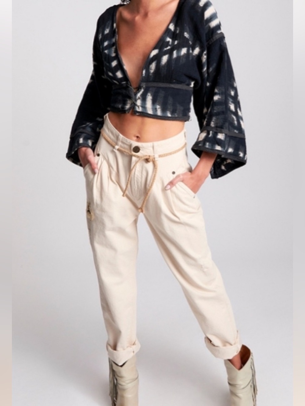 One Teaspoon Free People Streetwalkers 30 Nashville Cream High-Waist Retro 80s